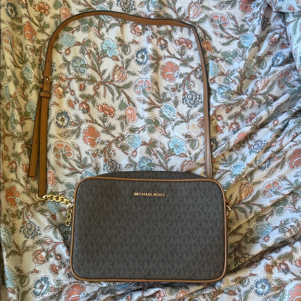 Michael Kors Dark Brown Crossbody Bag with Gold Accents